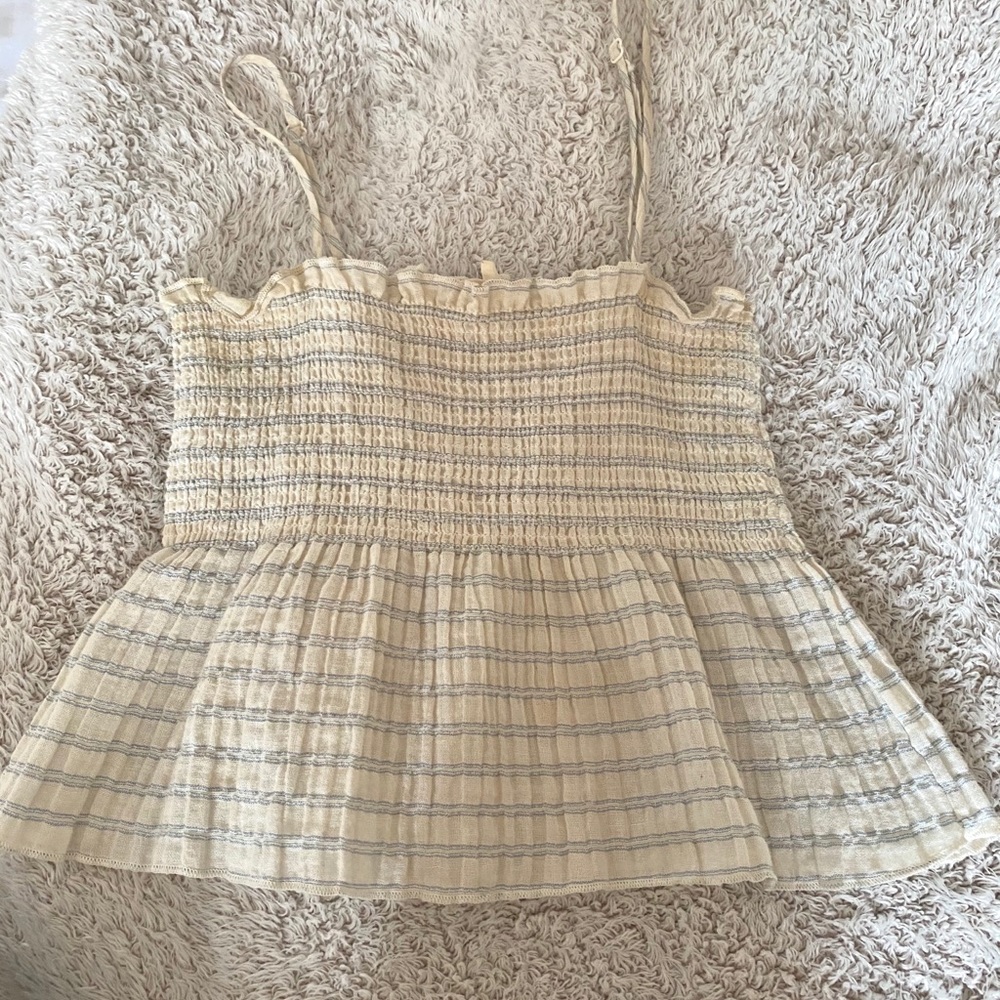 LA Hearts cream and blue striped tank top